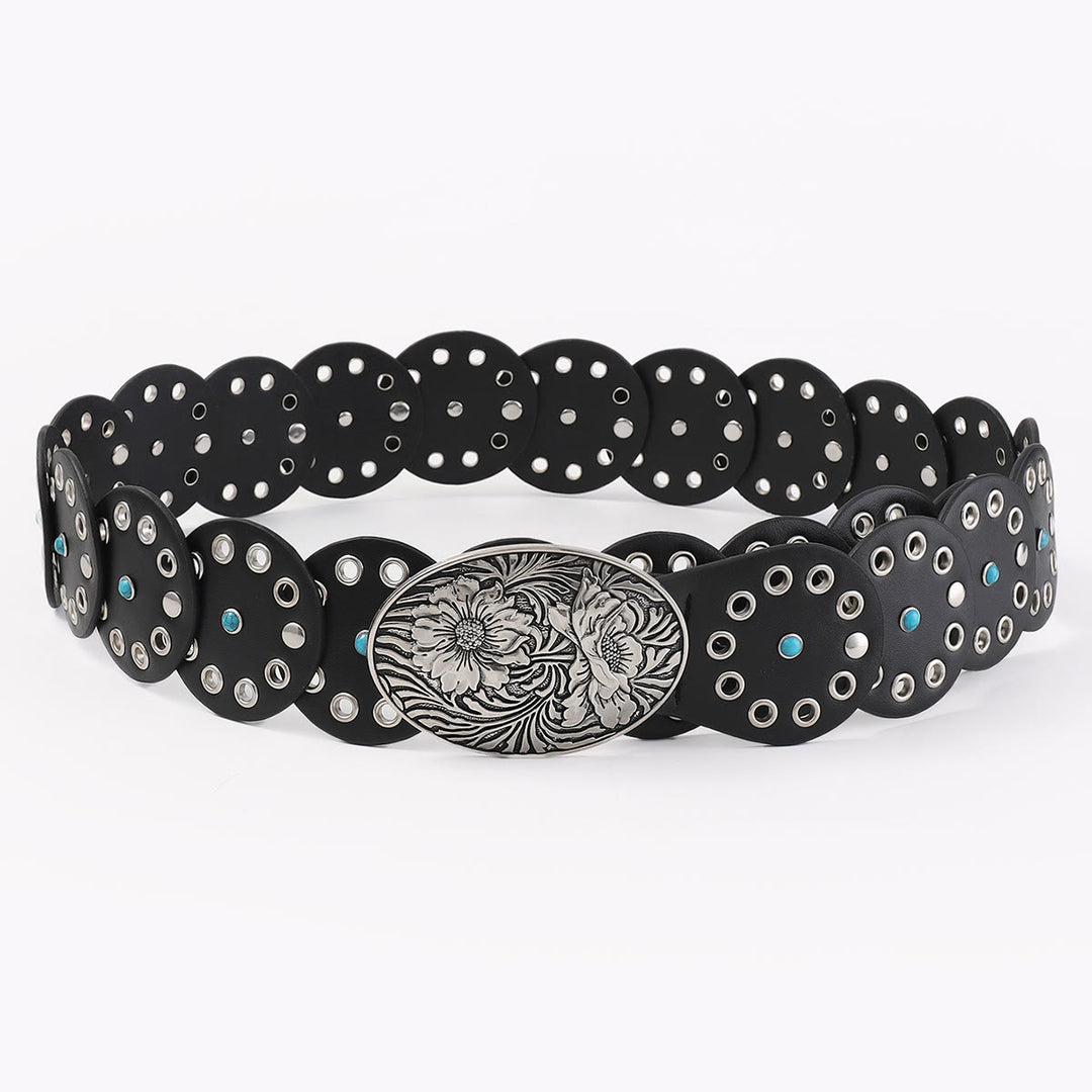 Runder, ausgehöhlter Damen-Ledergürtel mit blauen Diamanten - image 3