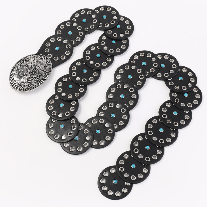 Runder, ausgehöhlter Damen-Ledergürtel mit blauen Diamanten - image 5