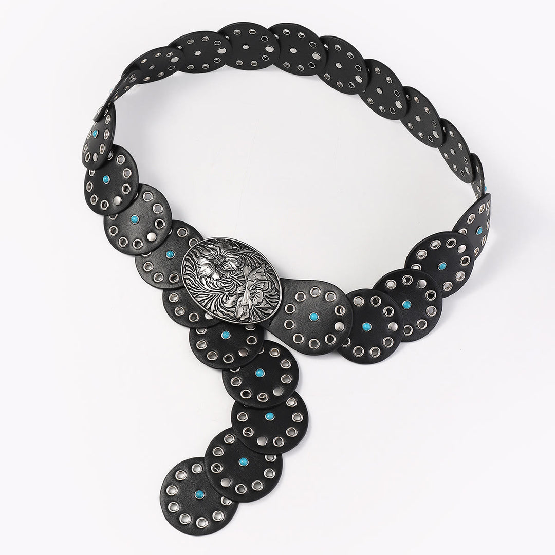 Runder, ausgehöhlter Damen-Ledergürtel mit blauen Diamanten - image 4