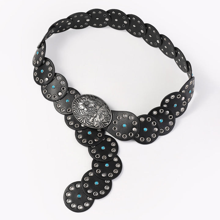 Runder, ausgehöhlter Damen-Ledergürtel mit blauen Diamanten - image 4
