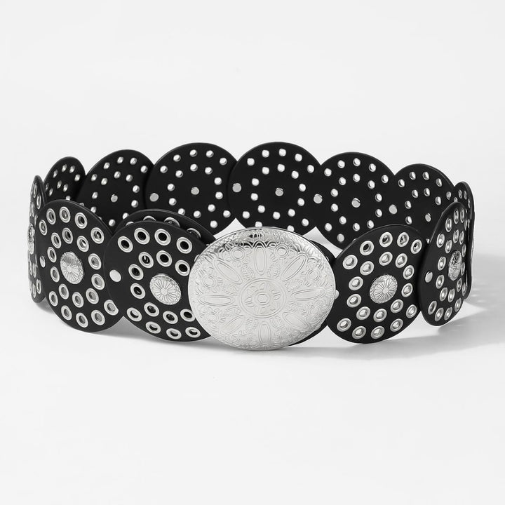 Damen-Ledergürtel im Retro-Stil mit rundem Hohldesign - image 3