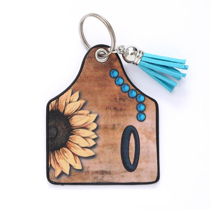 Western-Stil Sonnenblumen & Buchstaben Quaste Leder Schlüsselanhänger - O - image 17