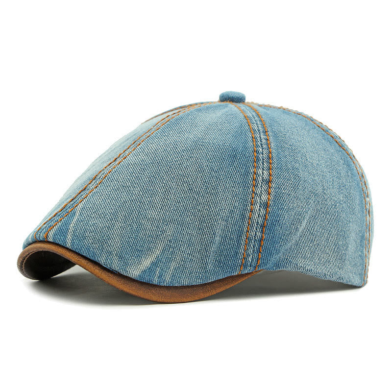 Unisex-Baskenmütze aus britischem, gewaschenem Denim im Retro-Stil - Mittelblau - Adjustable (21 5/8"-23 1/4") - image 6