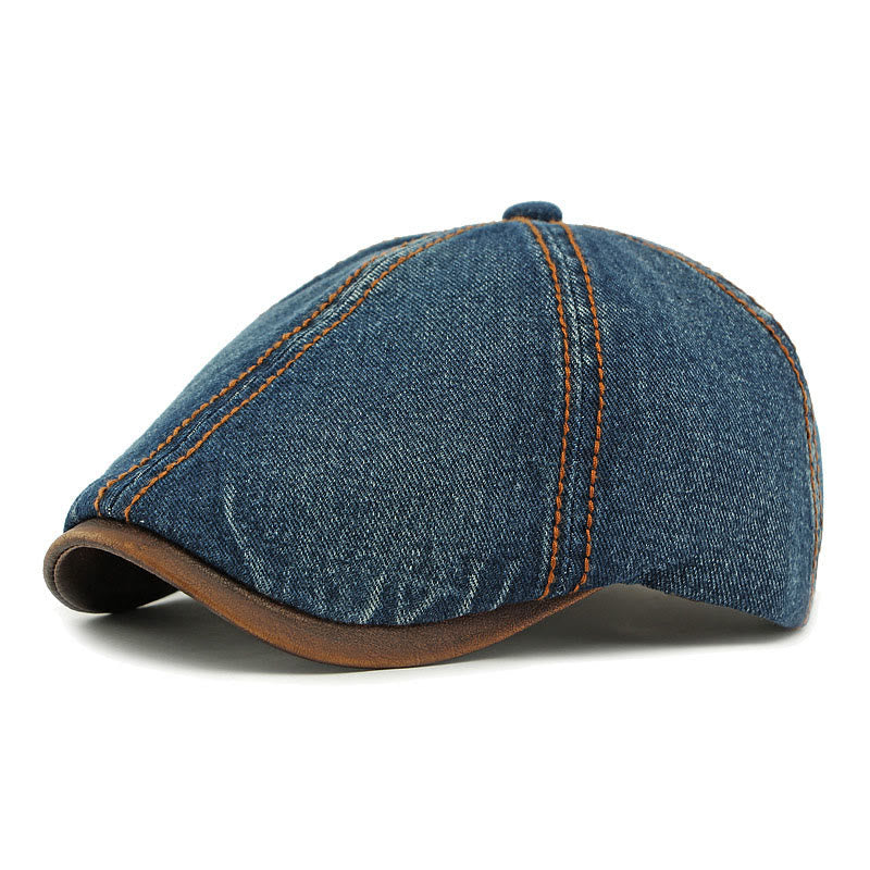 Unisex-Baskenmütze aus britischem, gewaschenem Denim im Retro-Stil - Dunkelblau - Adjustable (21 5/8"-23 1/4") - image 1