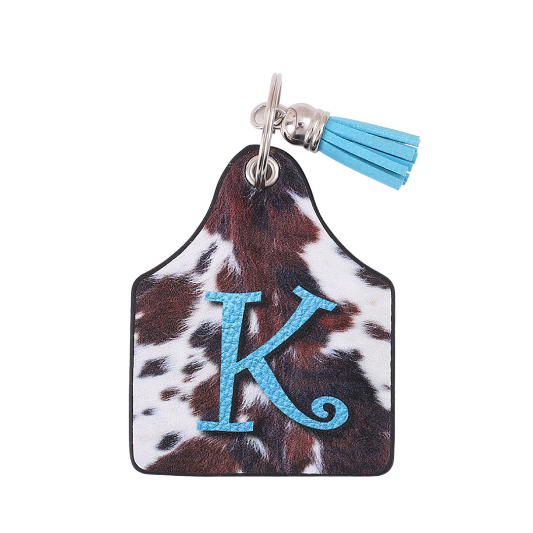 Vintage Western Farm Kuh Muster & Buchstaben bedruckter Leder Schlüsselanhänger - K - image 11