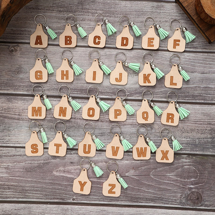 Bauernhof Minimalistischer Stil Buchstabe Grün Quaste Schlüsselanhänger - image 1