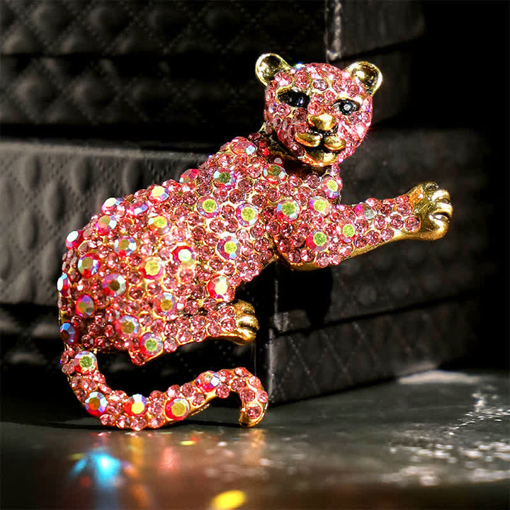 Majestic Tiger – Große, luxuriöse Brosche mit funkelnden Strasssteinen für Herren - Rosa - image 15
