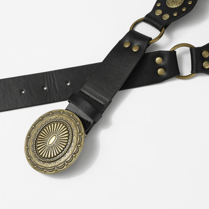 Retro Street Fashion Hohl-out Splicing Circular Ring Damen Ledergürtel - image 4
