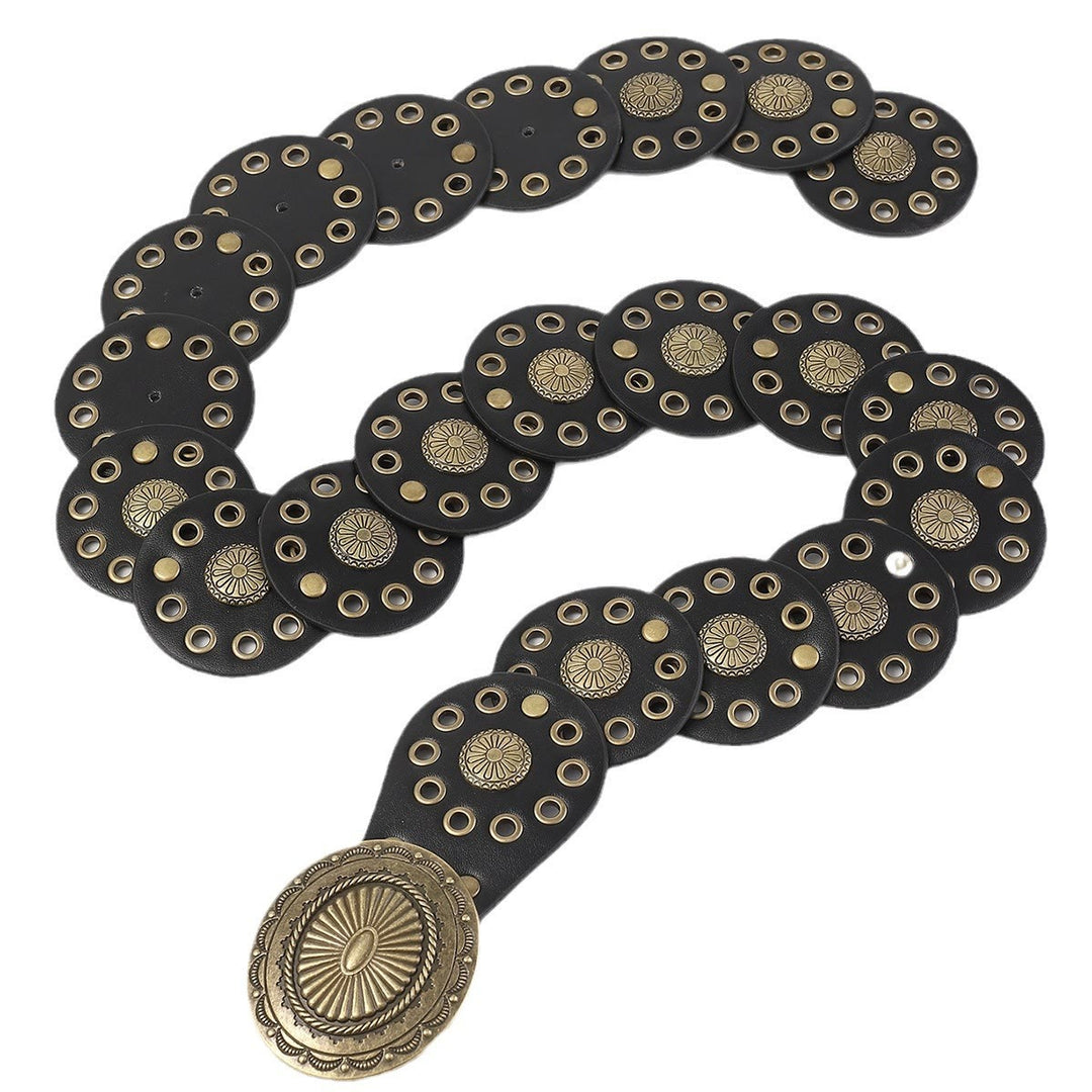 Damen Retro Western Personalisierter Spleißen Runder Schwarzer Ledergürtel - image 4