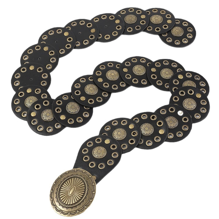 Damen Retro Western Personalisierter Spleißen Runder Schwarzer Ledergürtel - image 4