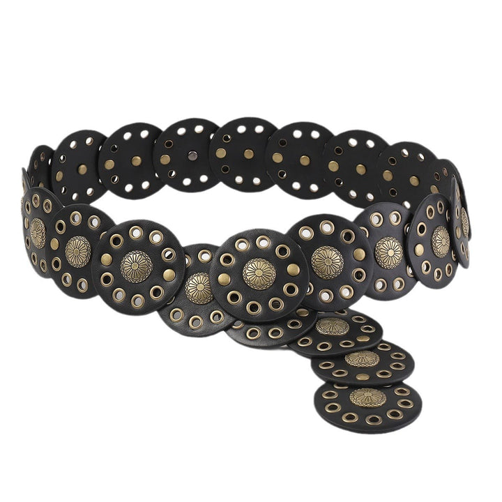 Schwarzer kreisförmiger Retro-Hohl-Ledergürtel für Damen - image 3