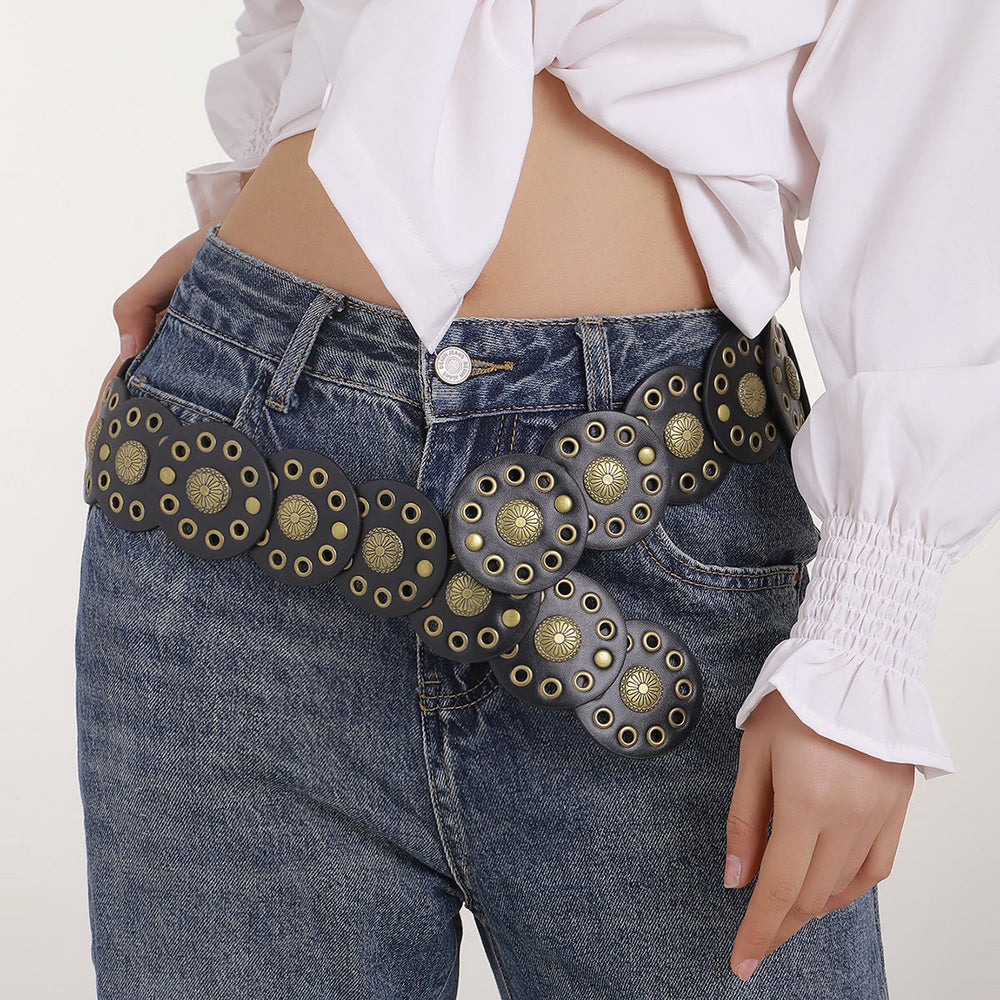 Schwarzer kreisförmiger Retro-Hohl-Ledergürtel für Damen - image 2