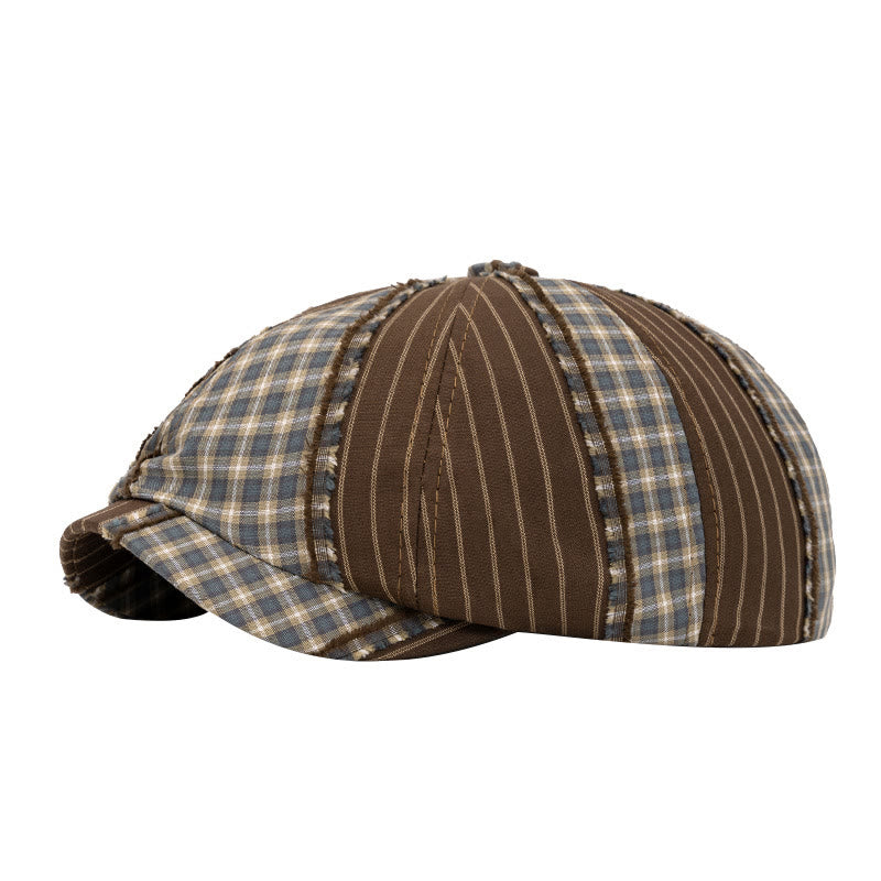 Baskenmütze im Retro-Stil mit Farbblockierung, geeignet für Frühling und Sommer - Kaffee - Einstellbar (22 1/2"-24") - image 1
