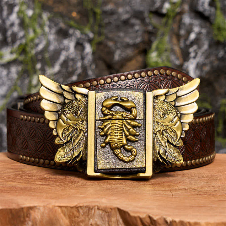 DIY Bronzener Skorpion & Adler Ledergürtel für Herren mit verstecktem Feuerzeug - Skorpion & Adler - Brauner Nietengürtel - 42 - image 8