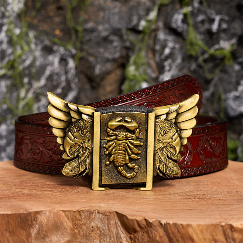 DIY Bronzener Skorpion & Adler Ledergürtel für Herren mit verstecktem Feuerzeug - Skorpion & Adler - Brauner geschnitzter Gürtel - 42 - image 10