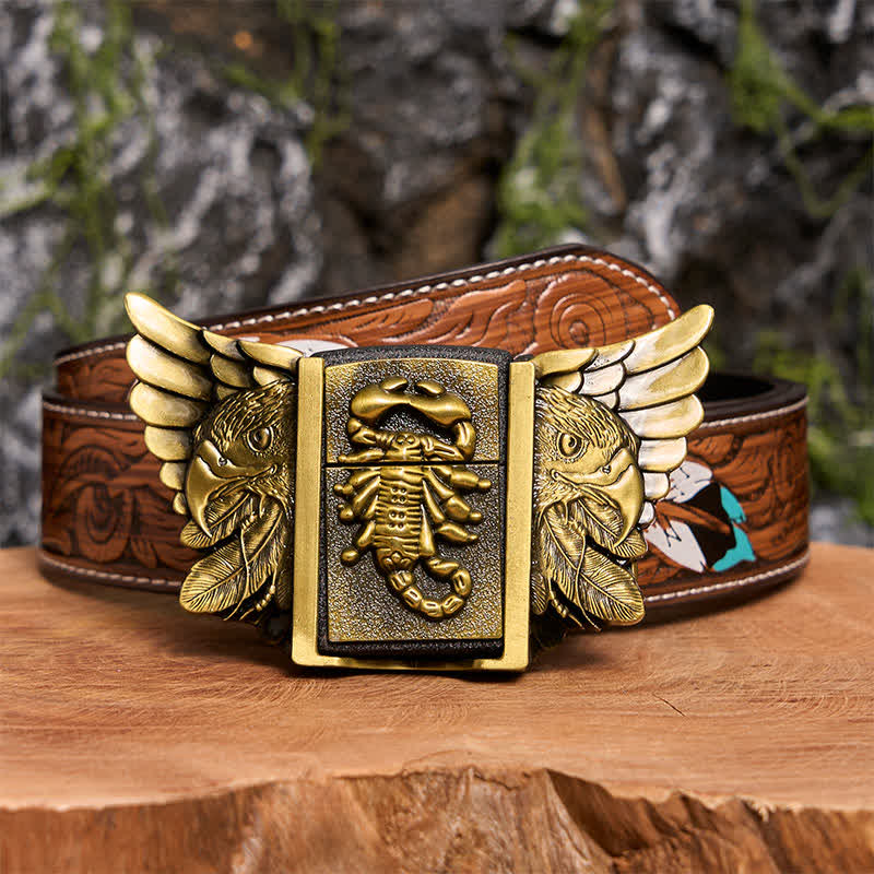 DIY Bronzener Skorpion & Adler Ledergürtel für Herren mit verstecktem Feuerzeug - Skorpion & Adler - Brauner Federgürtel - 40 - image 11