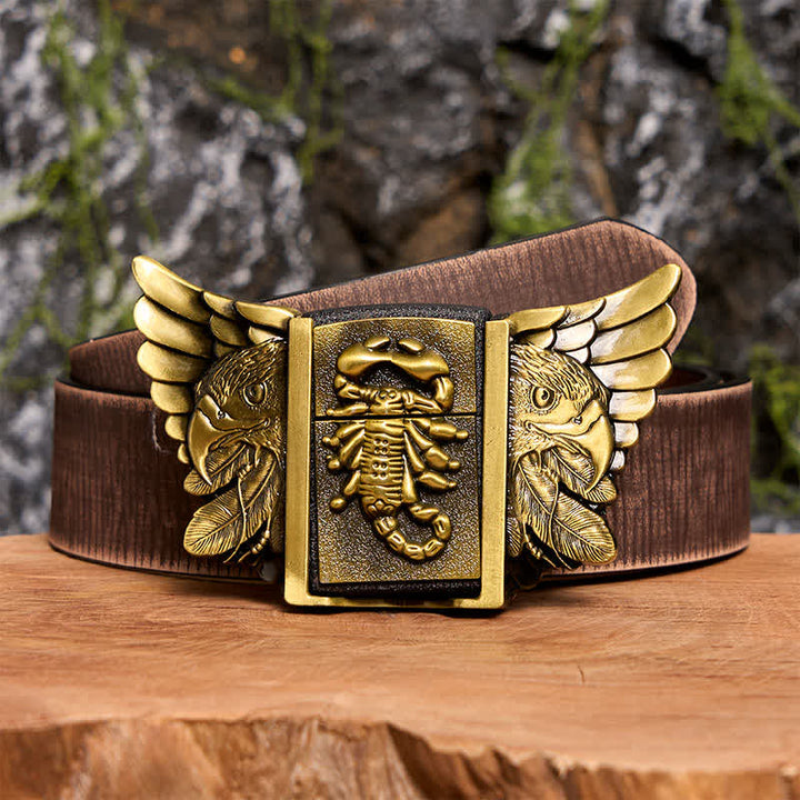 DIY Bronzener Skorpion & Adler Ledergürtel für Herren mit verstecktem Feuerzeug - Skorpion & Adler - Brauner Distressed-Gürtel - 42 - image 9