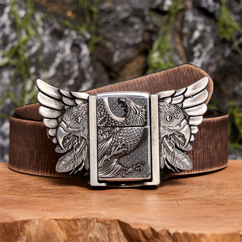 DIY Silberner Geier-Ledergürtel für Herren mit verstecktem Feuerzeug - Geier - Brauner Distressed-Gürtel - 42 - image 9