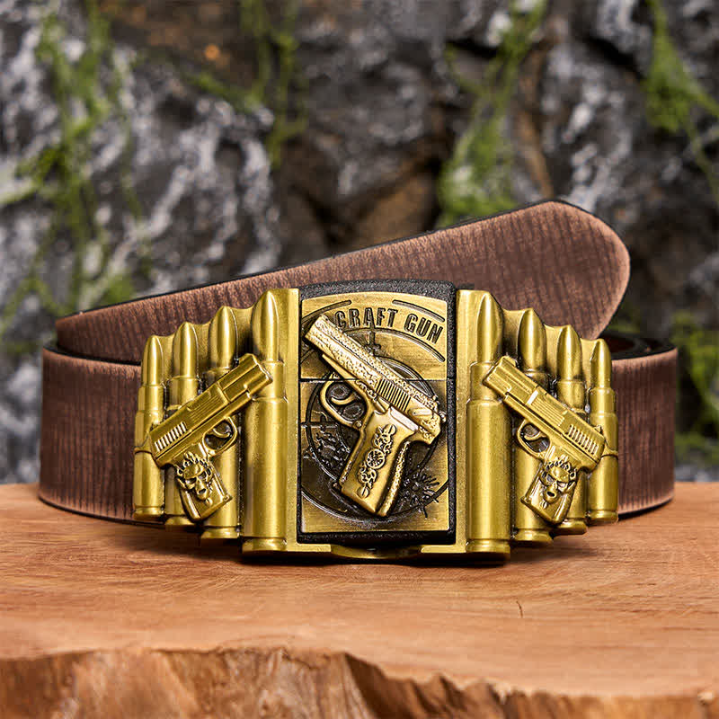 DIY Bronzener Ledergürtel für Herren mit Pistolen- und Kugelmuster und verstecktem Feuerzeug - Pistole - Brauner Distressed-Gürtel - 42 - image 9