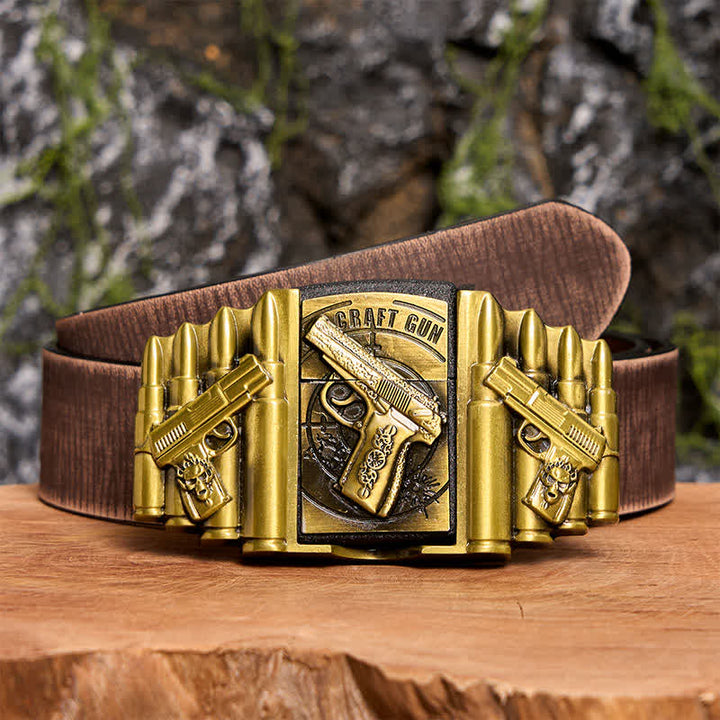 DIY Bronzener Ledergürtel für Herren mit Pistolen- und Kugelmuster und verstecktem Feuerzeug - Pistole - Brauner Distressed-Gürtel - 42 - image 9