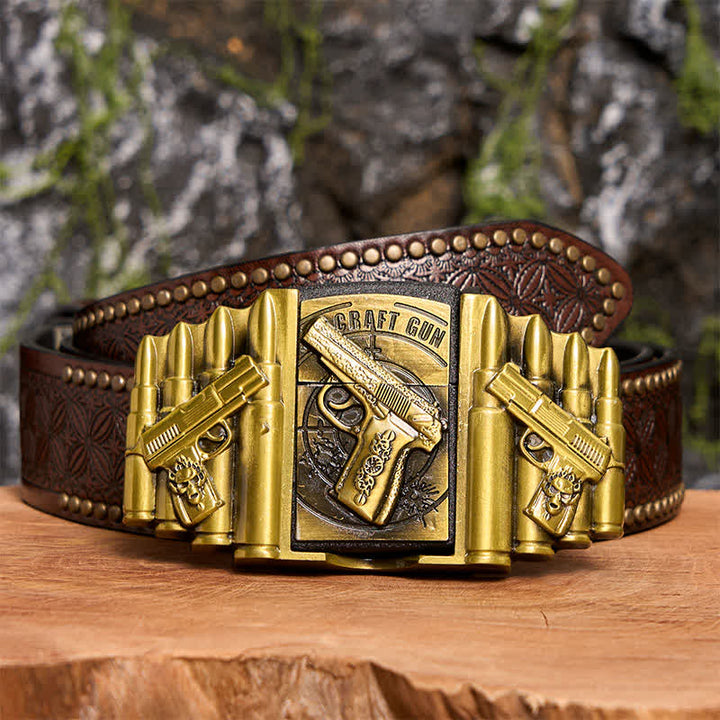 DIY Bronzener Ledergürtel für Herren mit Pistolen- und Kugelmuster und verstecktem Feuerzeug - Pistole - Brauner Nietengürtel - 42 - image 8