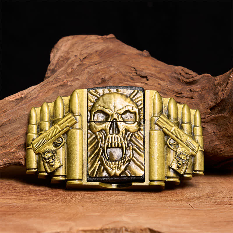 DIY Bronze Gruseliger Totenkopf-Ledergürtel für Herren mit verstecktem Feuerzeug - Schädelkopf - Ohne Gürtel - Nicht im Lieferumfang enthaltener Gürtel - image 1