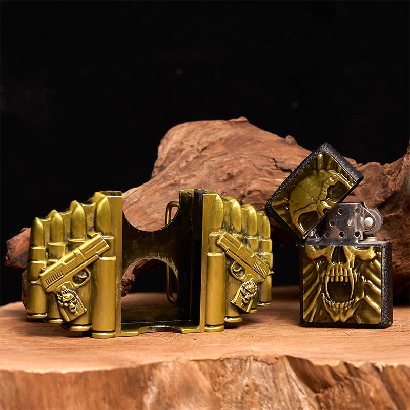 DIY Bronze Gruseliger Totenkopf-Ledergürtel für Herren mit verstecktem Feuerzeug - image 2