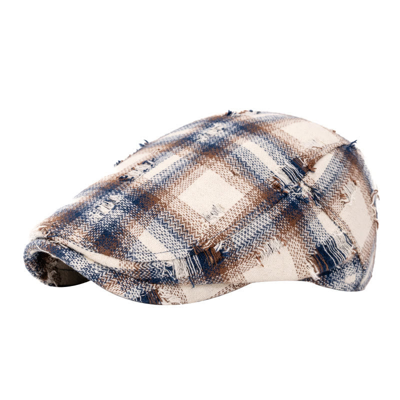 Herbst & Winter Broken Edge Vintage Plaid Baskenmütze - Beige - Einstellbar (22"-24") - image 1