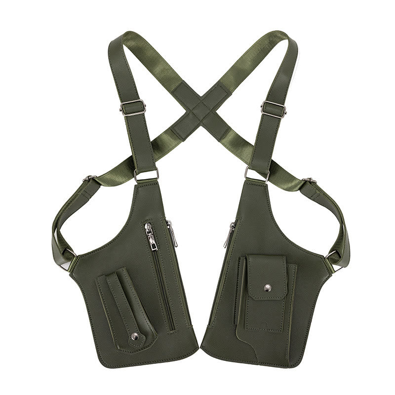 Outdoor-Umhängetasche aus Leder mit mehreren Taschen und großem Fassungsvermögen - Armeegrün - image 1