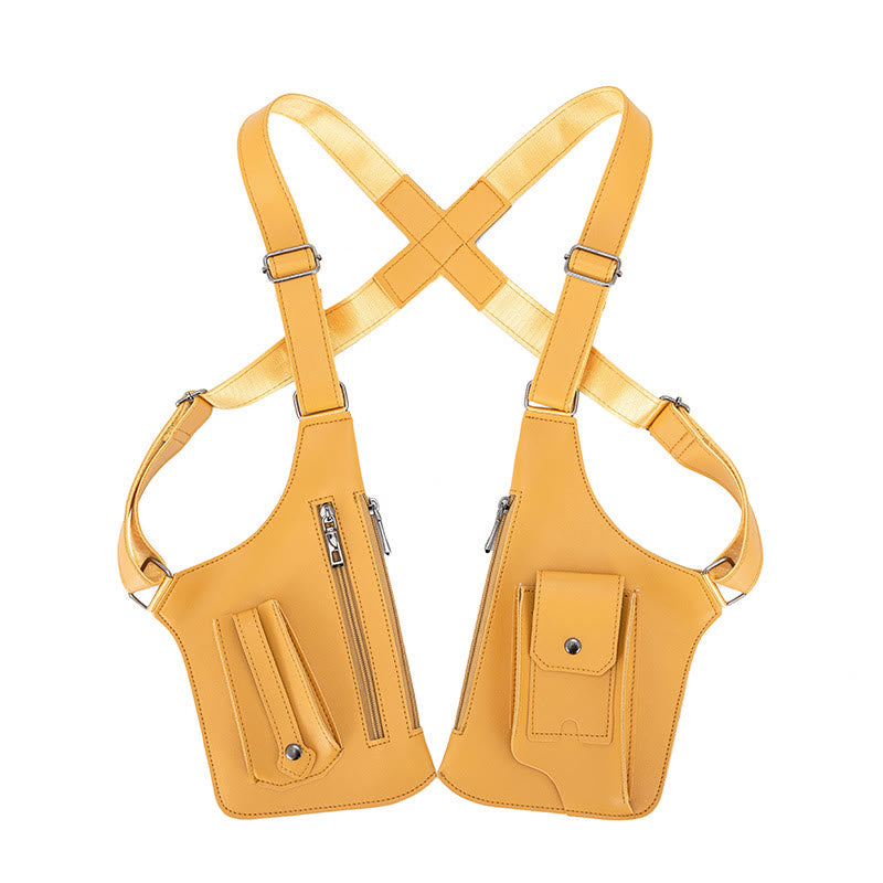 Outdoor-Umhängetasche aus Leder mit mehreren Taschen und großem Fassungsvermögen - Gelb - image 12