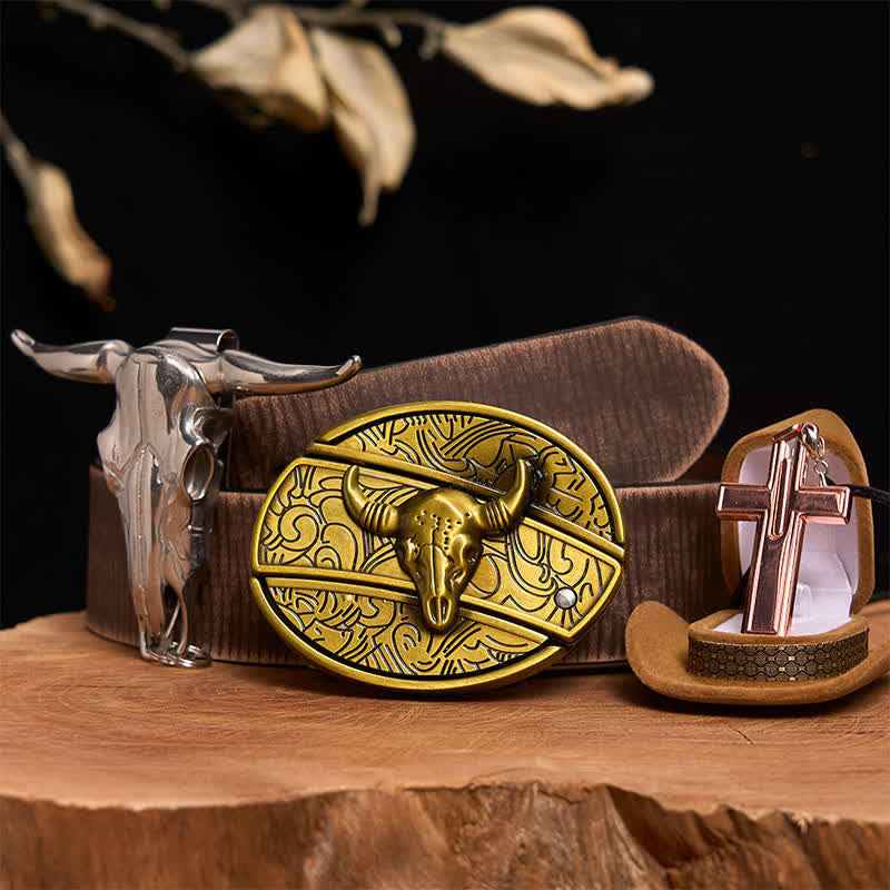 Bronze Bull DIY verstecktes Messer Gürtelschnalle Kreuz Halskette Bundle Set - Bronzebulle - Brauner Distressed-Gürtel - 42 - image 7