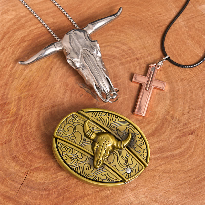 Bronze Bull DIY verstecktes Messer Gürtelschnalle Kreuz Halskette Bundle Set - Bronzebulle - Ohne Gürtel - Gürtel nicht enthalten - image 2