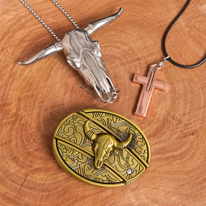 Bronze Bull DIY verstecktes Messer Gürtelschnalle Kreuz Halskette Bundle Set - Bronzebulle - Ohne Gürtel - Gürtel nicht enthalten - image 2
