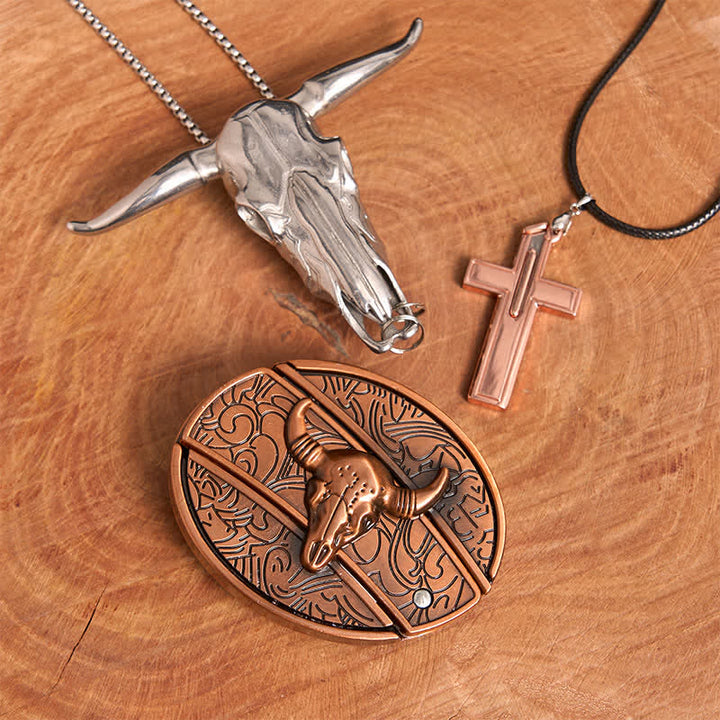Rot Bronze Bull DIY Verstecktes Messer Gürtelschnalle Kreuz Halskette Bundle Set - Roter Bronzebulle - Ohne Gürtel - Gürtel nicht enthalten - image 2