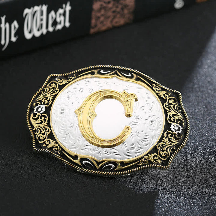 Goldener schwarzer DIY Retro-Ledergürtel mit Anfangsbuchstabenschnalle - C - Ohne Gürtel - image 5
