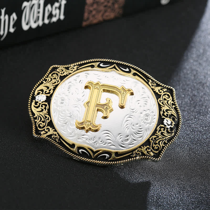 Goldener schwarzer DIY Retro-Ledergürtel mit Anfangsbuchstabenschnalle - F - Ohne Gürtel - image 8
