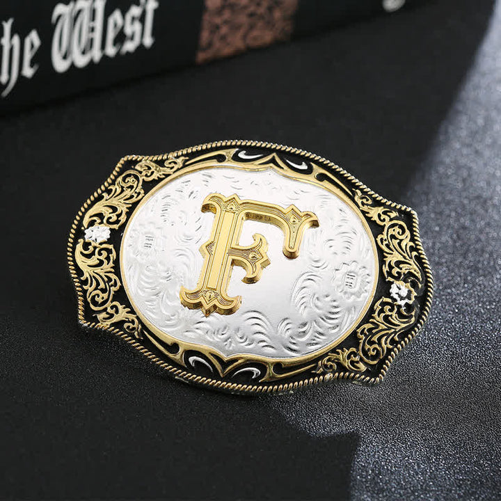 Goldener schwarzer DIY Retro-Ledergürtel mit Anfangsbuchstabenschnalle - F - Ohne Gürtel - image 8