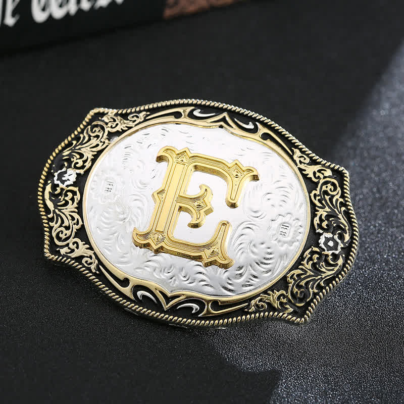 Goldener schwarzer DIY Retro-Ledergürtel mit Anfangsbuchstabenschnalle - E - Ohne Gürtel - image 7