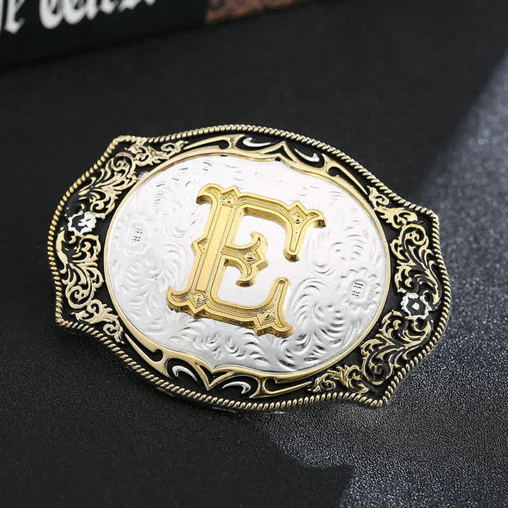 Goldener schwarzer DIY Retro-Ledergürtel mit Anfangsbuchstabenschnalle - E - Ohne Gürtel - image 7