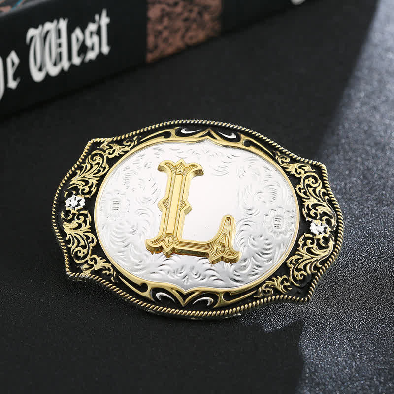 Goldener schwarzer DIY Retro-Ledergürtel mit Anfangsbuchstabenschnalle - L - Ohne Gürtel - image 14