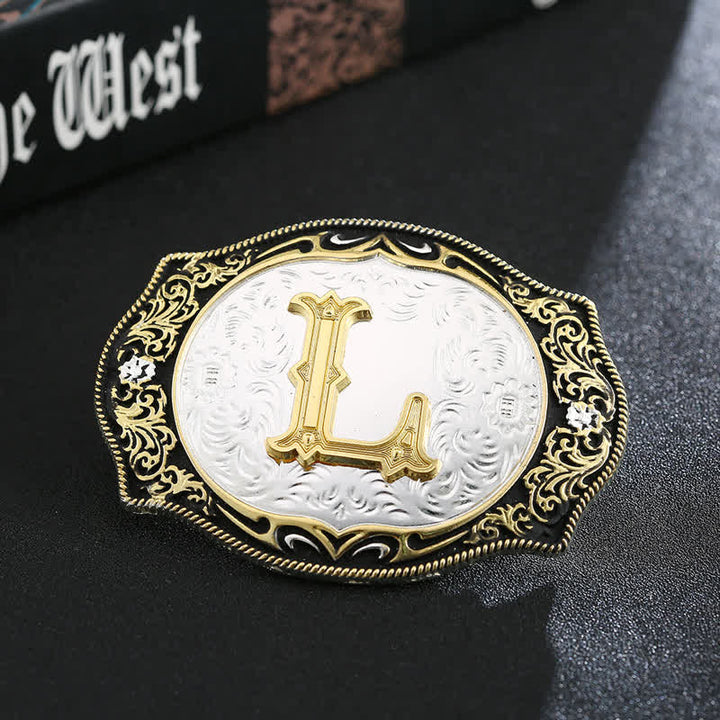 Goldener schwarzer DIY Retro-Ledergürtel mit Anfangsbuchstabenschnalle - L - Ohne Gürtel - image 14