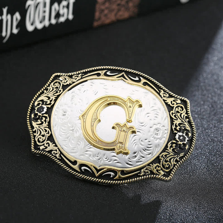 Goldener schwarzer DIY Retro-Ledergürtel mit Anfangsbuchstabenschnalle - G - Ohne Gürtel - image 9