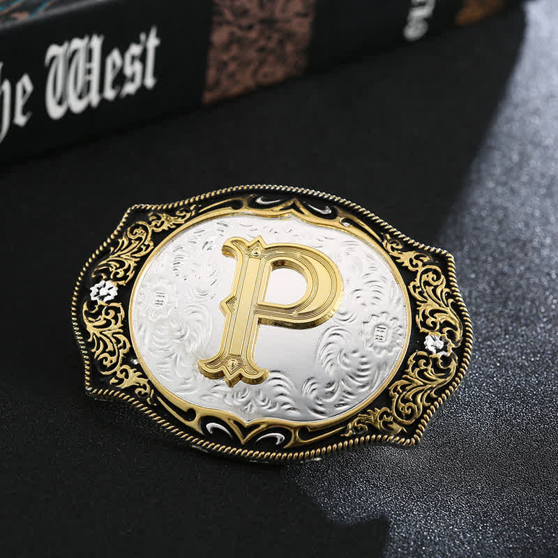 Goldener schwarzer DIY Retro-Ledergürtel mit Anfangsbuchstabenschnalle - P - Ohne Gürtel - image 18