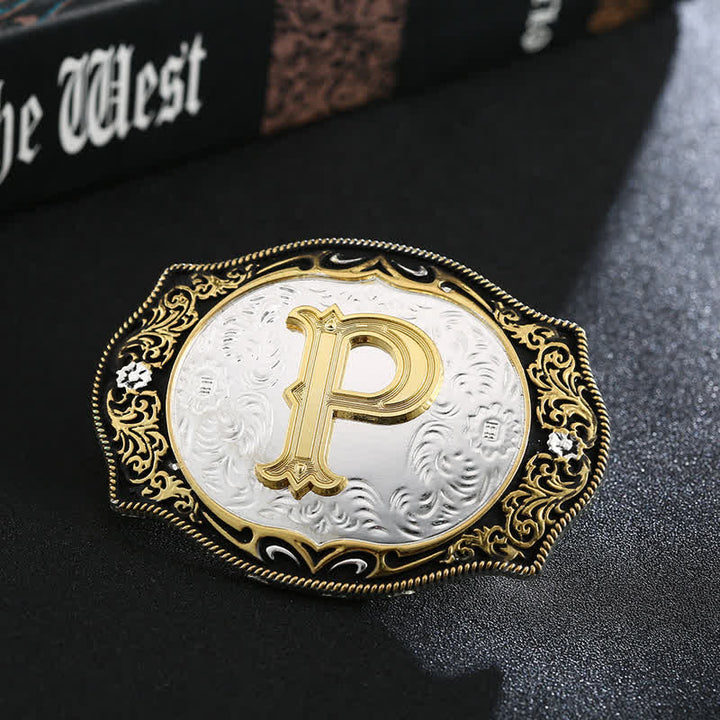 Goldener schwarzer DIY Retro-Ledergürtel mit Anfangsbuchstabenschnalle - P - Ohne Gürtel - image 18