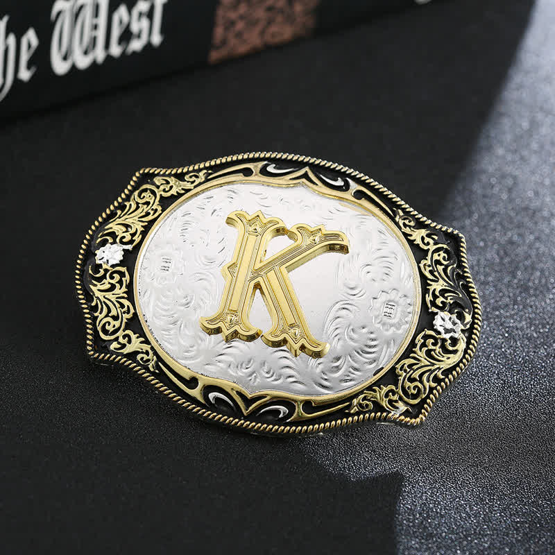 Goldener schwarzer DIY Retro-Ledergürtel mit Anfangsbuchstabenschnalle - K - Ohne Gürtel - image 13