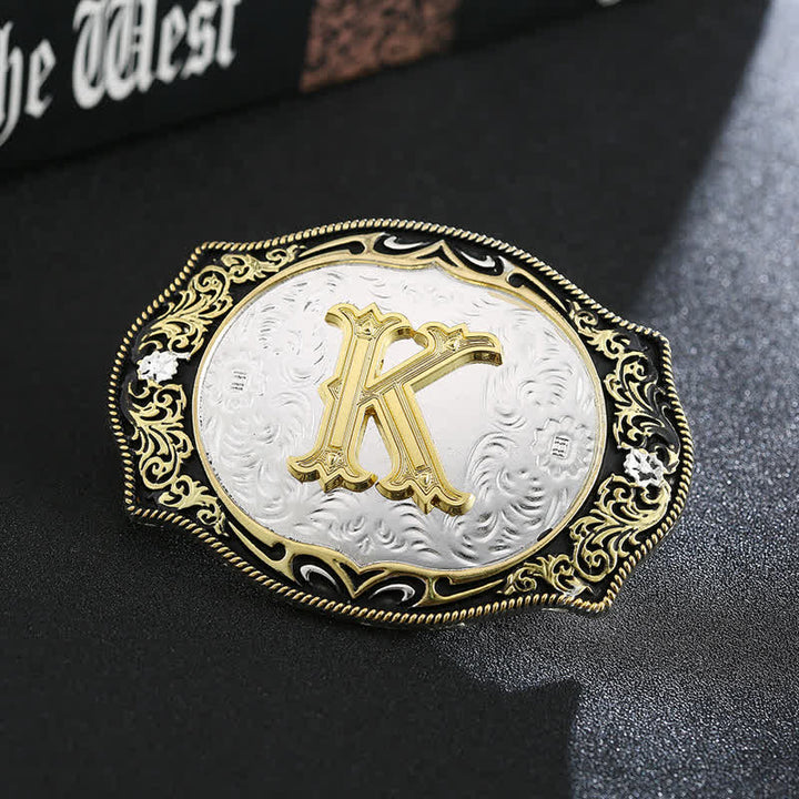 Goldener schwarzer DIY Retro-Ledergürtel mit Anfangsbuchstabenschnalle - K - Ohne Gürtel - image 13