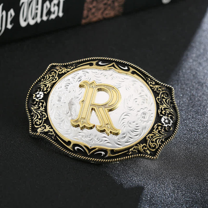 Goldener schwarzer DIY Retro-Ledergürtel mit Anfangsbuchstabenschnalle - R - Ohne Gürtel - image 20