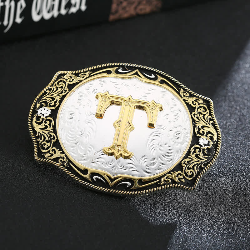 Goldener schwarzer DIY Retro-Ledergürtel mit Anfangsbuchstabenschnalle - T - Ohne Gürtel - image 22