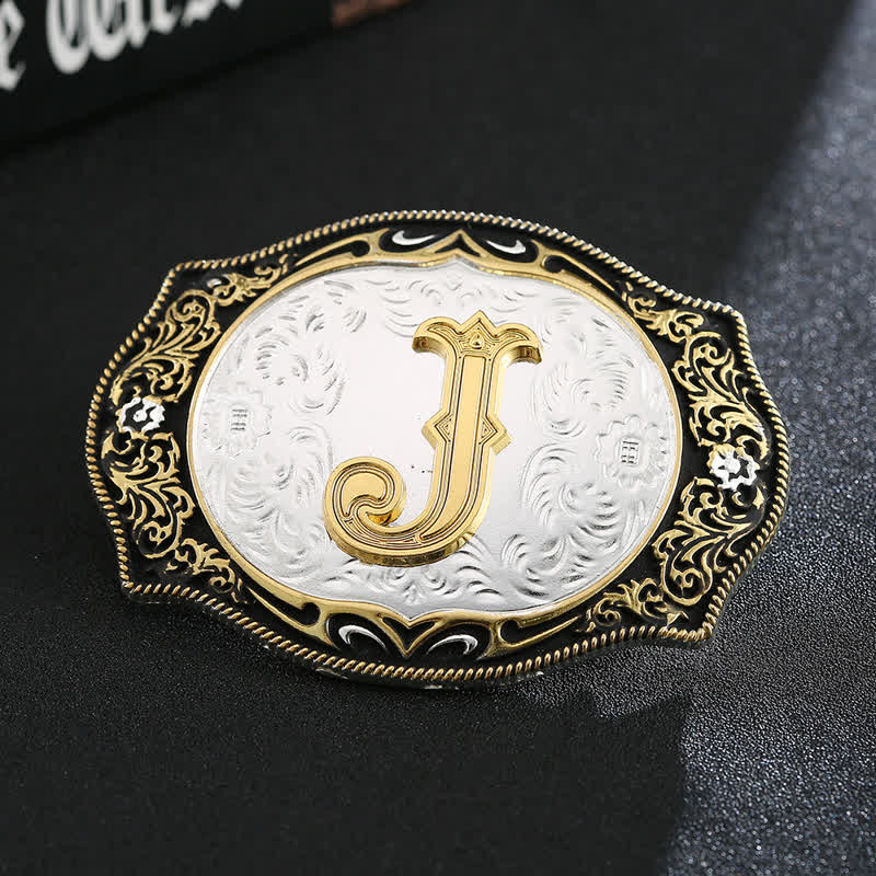 Goldener schwarzer DIY Retro-Ledergürtel mit Anfangsbuchstabenschnalle - J - Ohne Gürtel - image 12