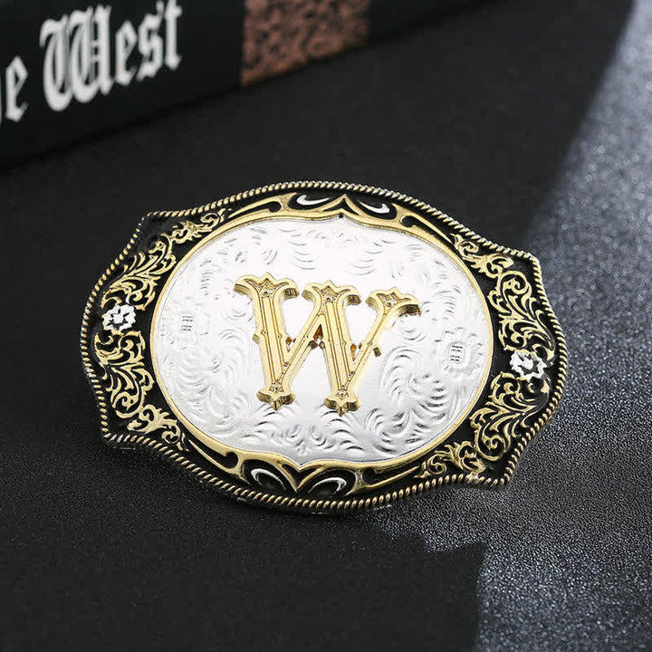 Goldener schwarzer DIY Retro-Ledergürtel mit Anfangsbuchstabenschnalle - W - Ohne Gürtel - image 25